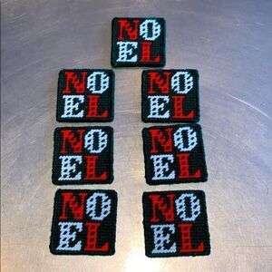Vtg kitschy NOEL yarn Christmas coasters